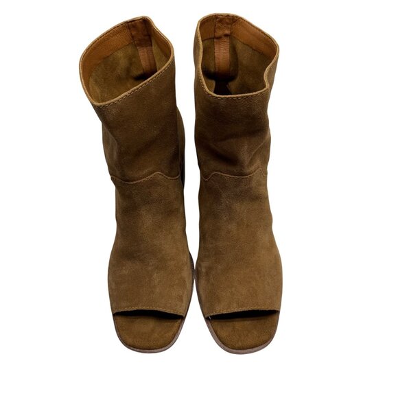 Lucky Brand Ryemi Topanga Tan Suede Leather Peep Toe Ankle booties Women sz 10M - Picture 3 of 10